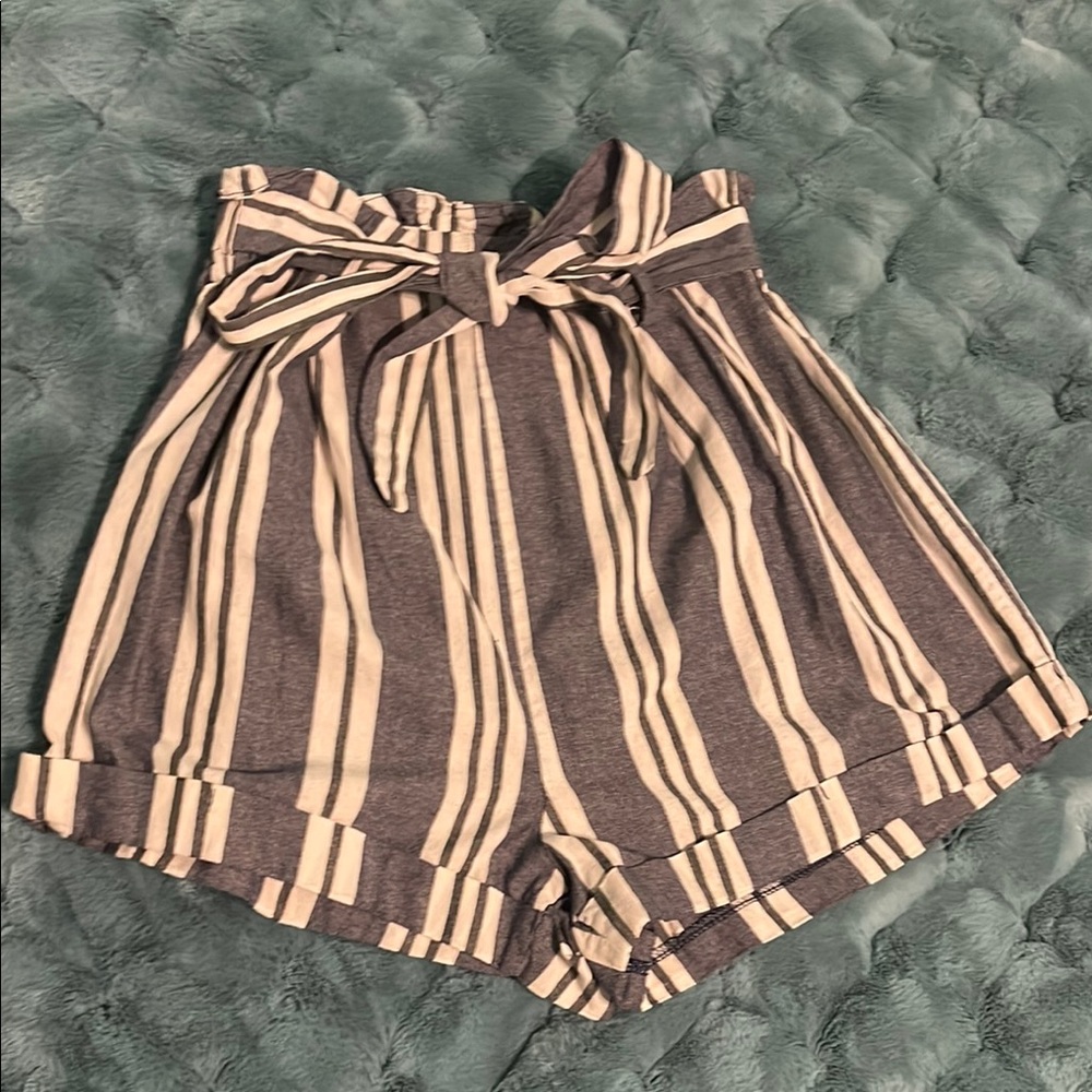 Striped Gray and White Women's Shorts